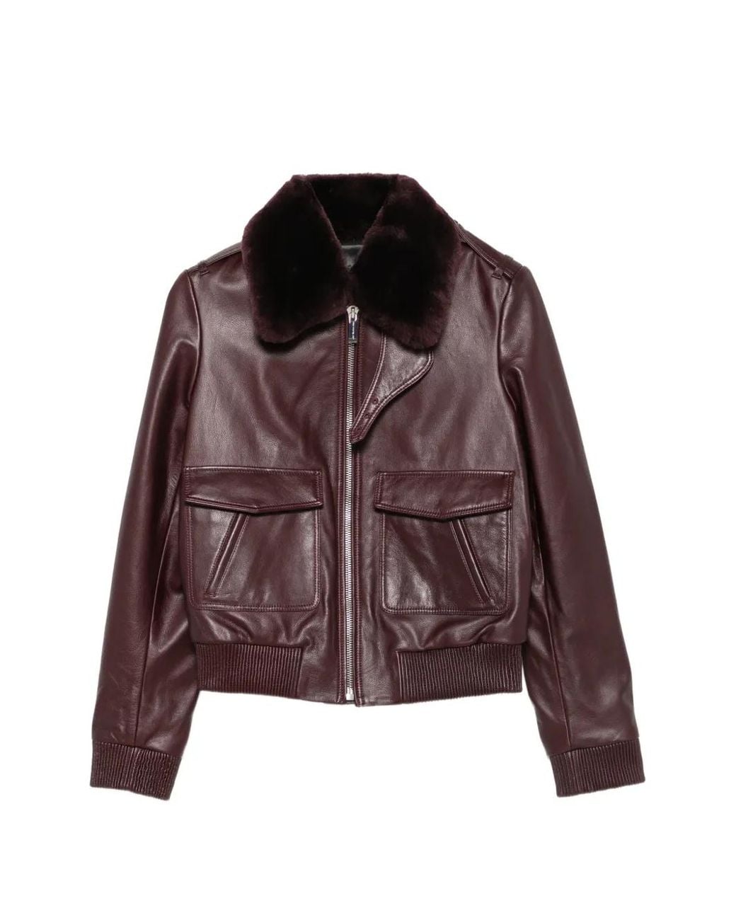 Barbara Bui Brown Shearling-Collar Leather Jacket