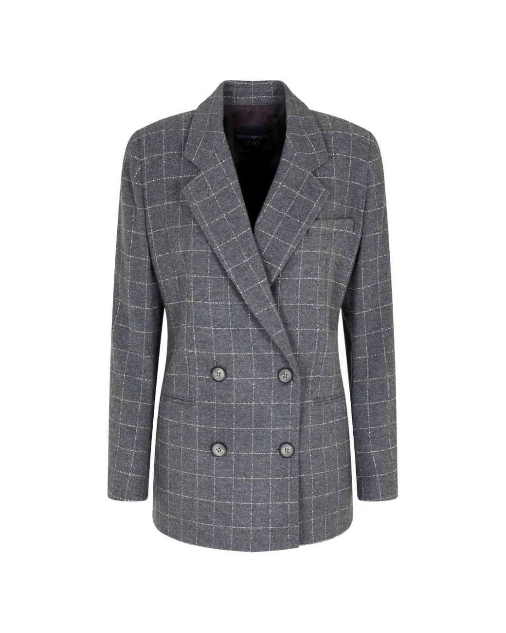 Emporio Armani Gray Icon Checked Double-Breasted Blazer