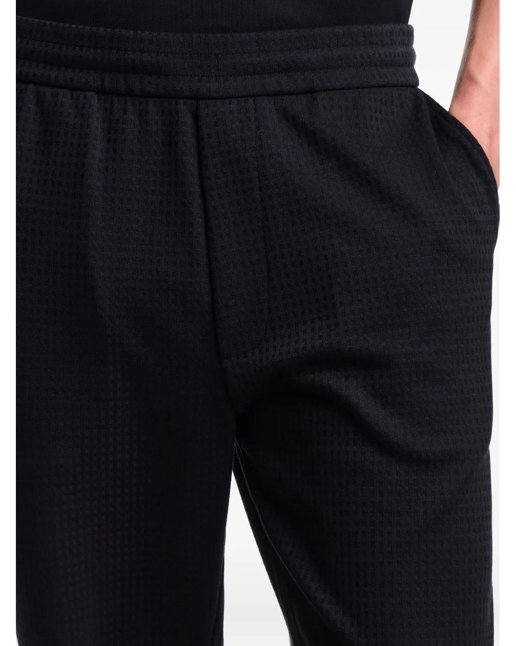 Emporio Armani Blue Textured Drawstring Trousers for men