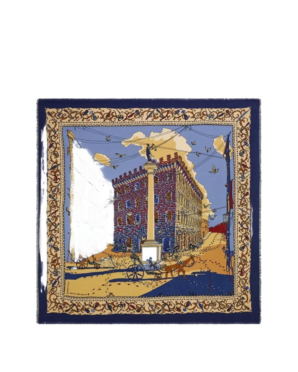 Ferragamo Blue Palazzo Spini-Feroni Print Shawl