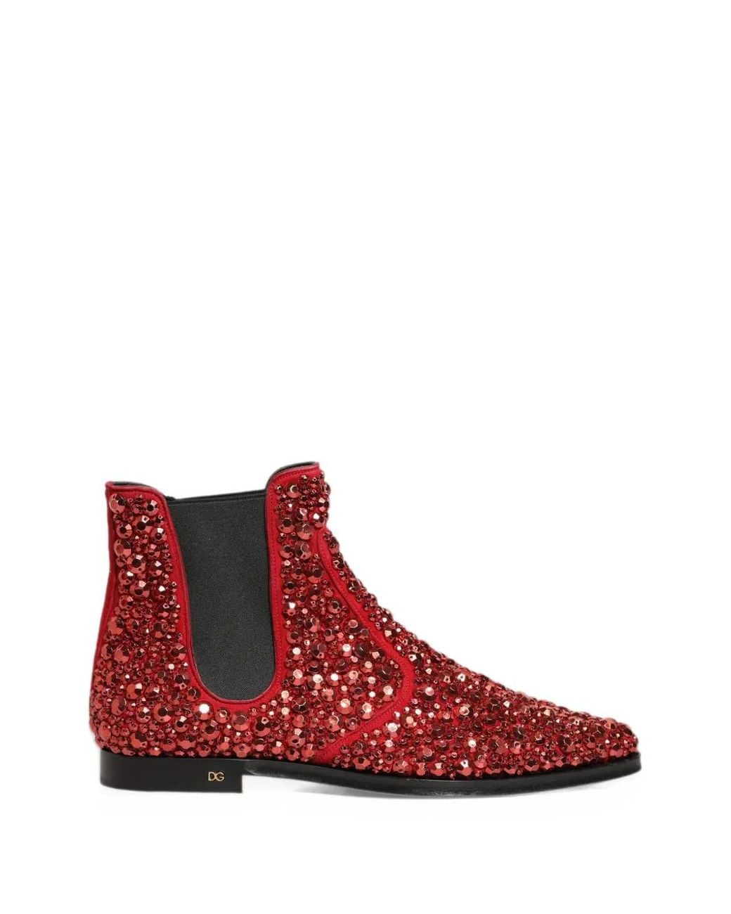 Dolce & Gabbana Red Crystal-Embellished Chelsea Boots for men