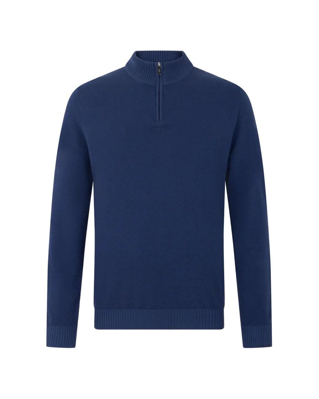 Fedeli Blue Quarter-Zip Cotton Sweater for men