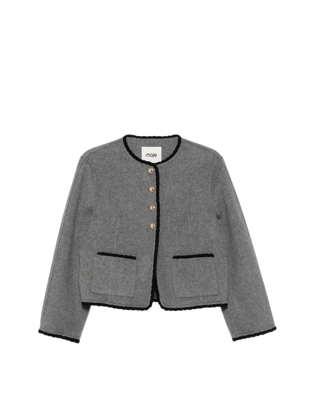 Maje Gray Gardenia Braid-Trim Single-Breasted Jacket