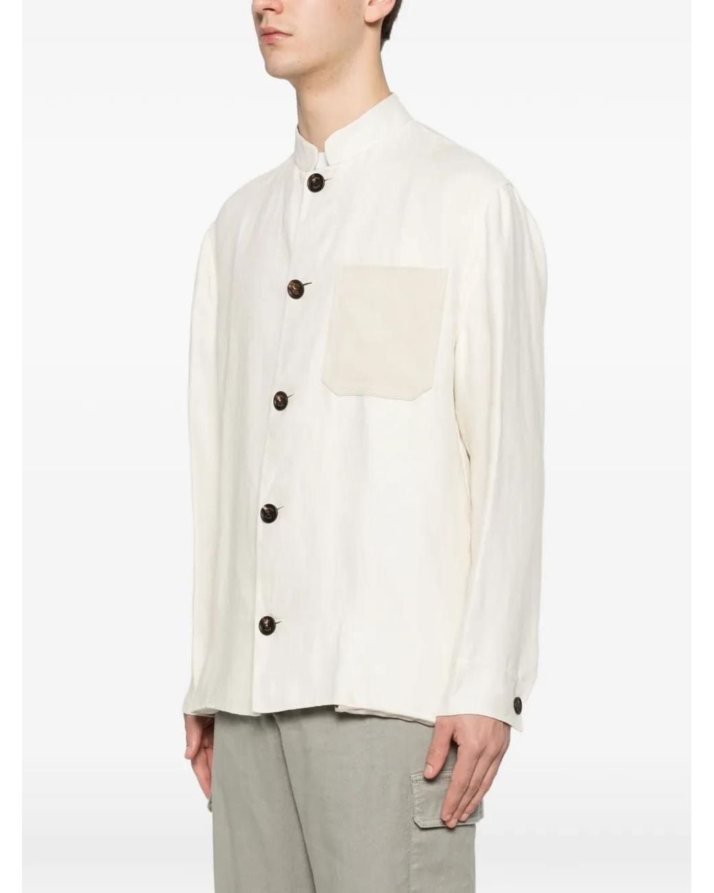 Eleventy White Buttoned Patch-Pocket Overshirt for men