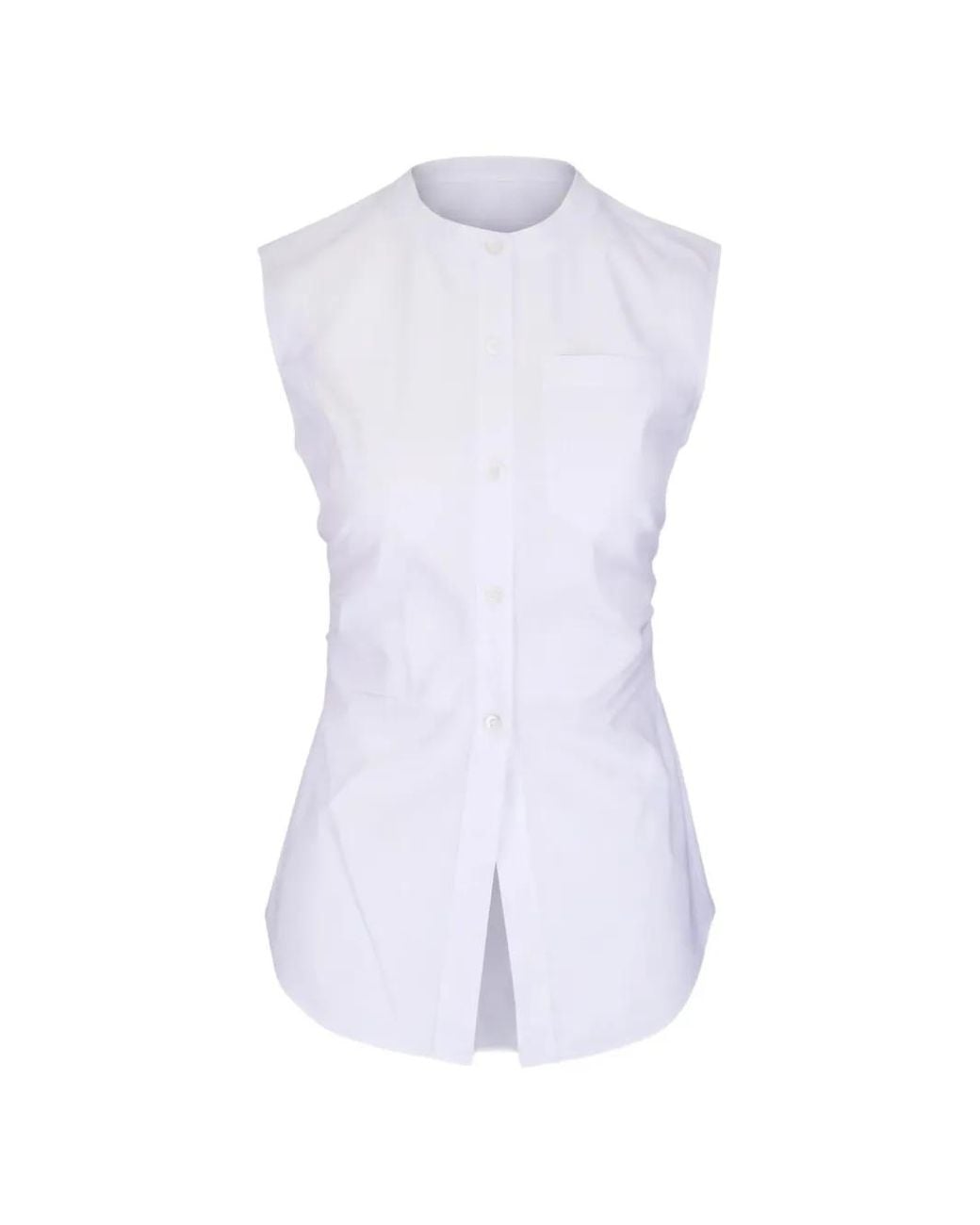 Veronica Beard White Harini Ruched Sleeveless Shirt