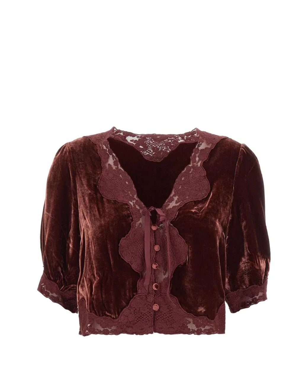 Rixo Purple Ursula Lace-Trim Velvet Top