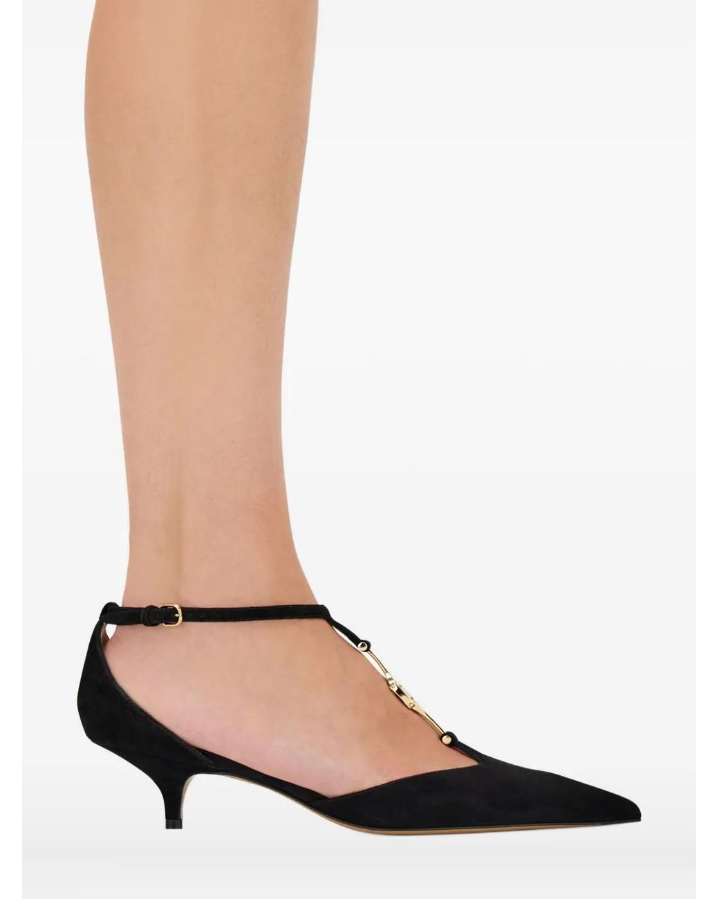 Ferragamo Black 40Mm T-Strap Buckle Pumps
