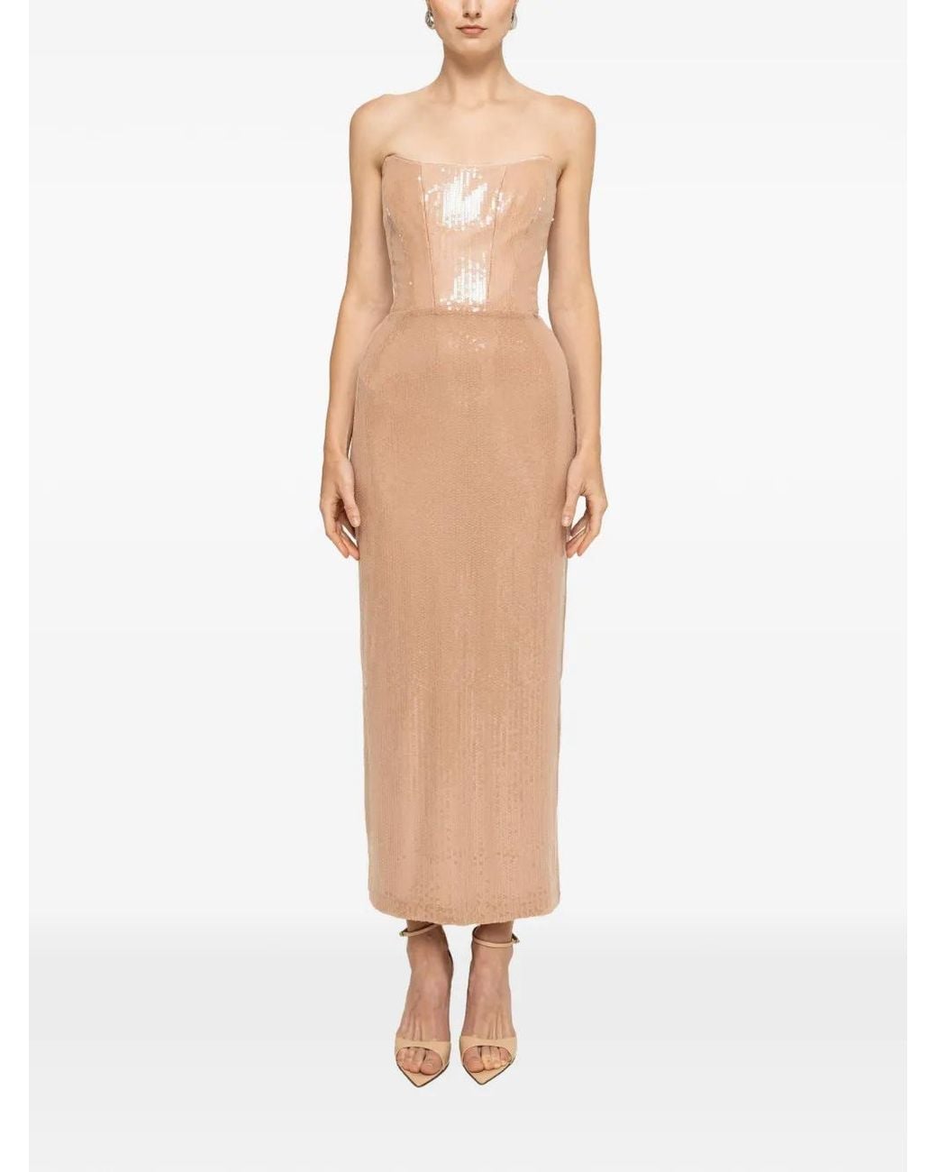 Nissa Natural Sequined Midi Dress