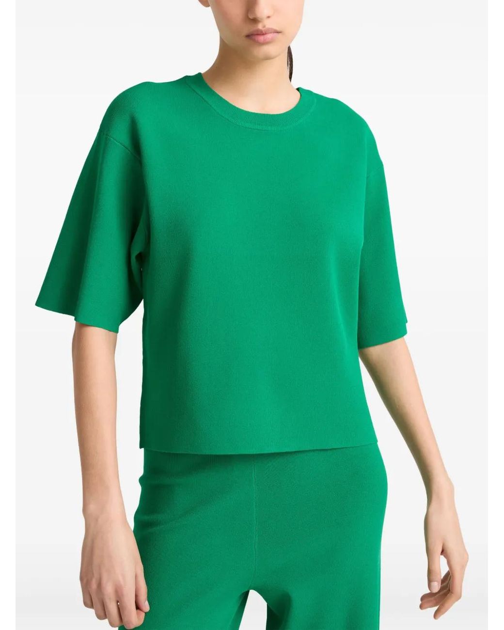 Yves Salomon Green Knitted Cropped T-Shirt