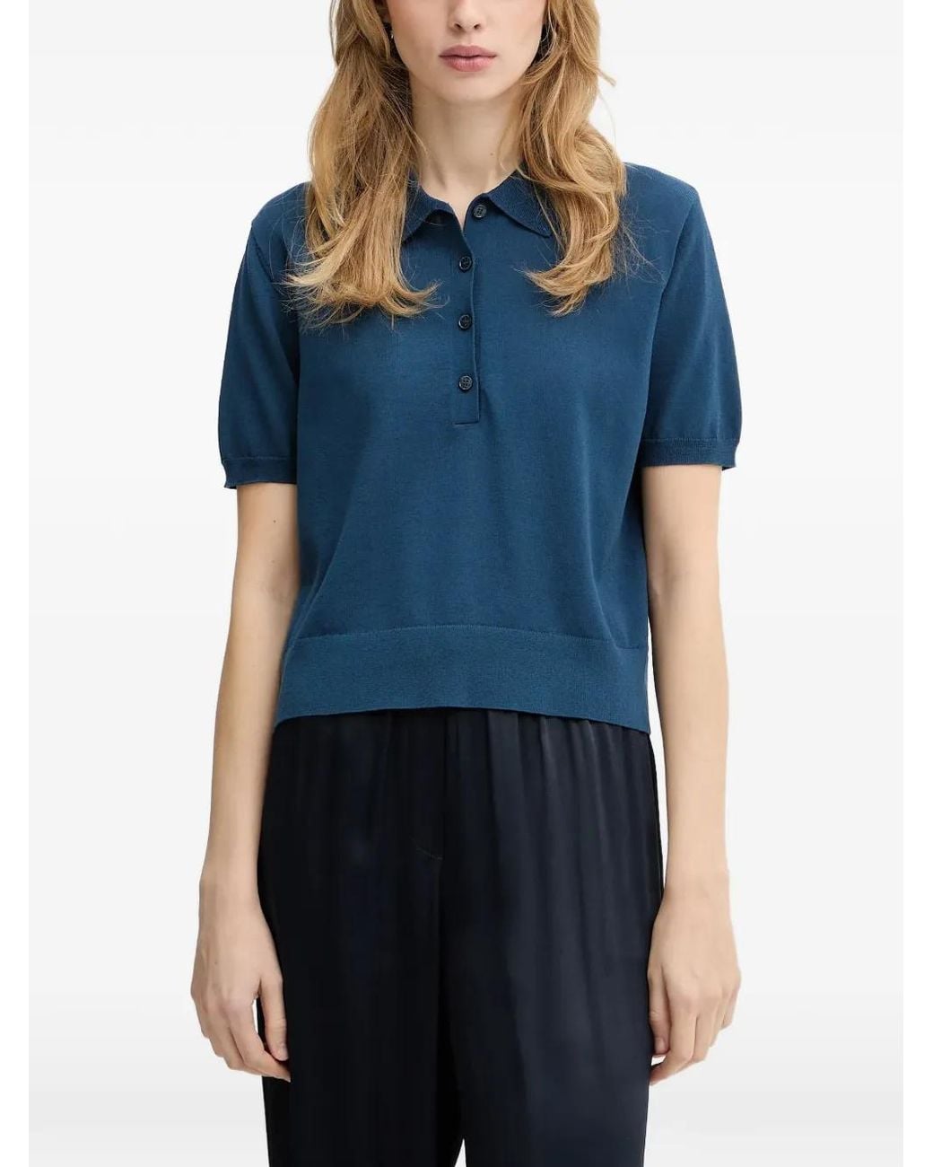 Patrizia Pepe Blue Buttoned Polo Top