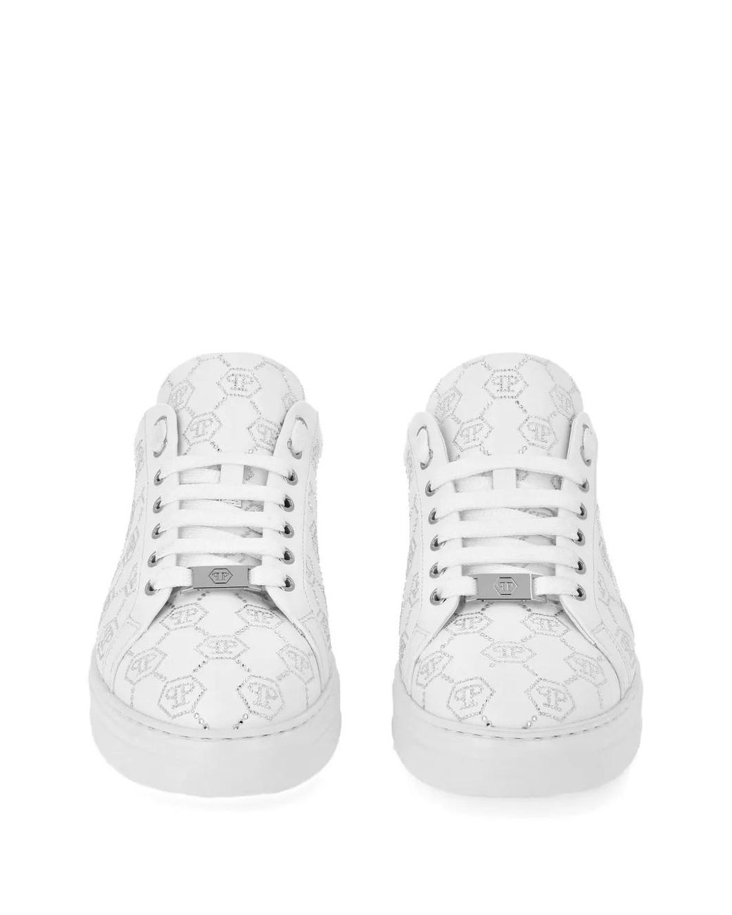 Philipp Plein White Low Top Sneakers Carson Monogram Strass
