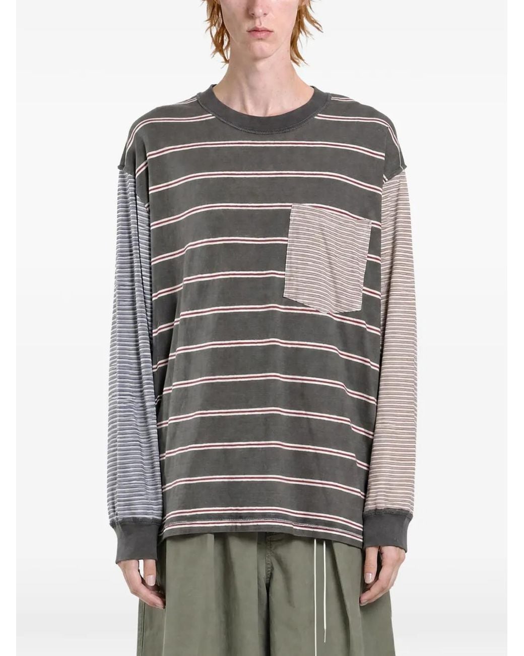 Song For The Mute Gray Striped Oversized Long-Sleeve T-Shirt for men