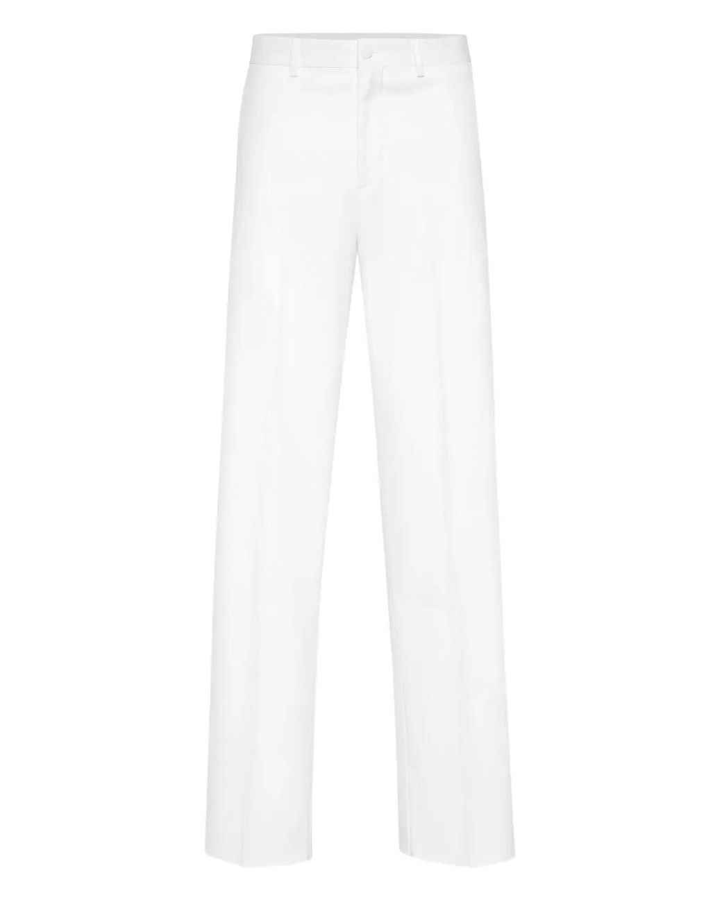 Philipp Plein White Wool Wide-Leg Trousers for men