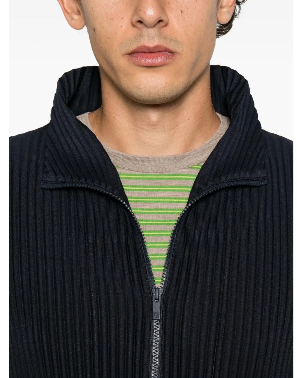 Issey Miyake Blue Pleated Zip-Up Cardigan for men