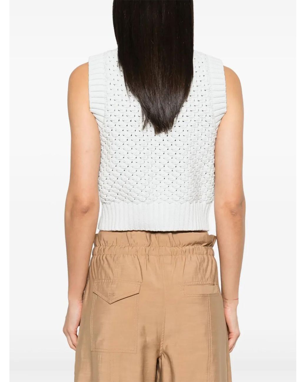 Ganni White Openwork Cotton Vest