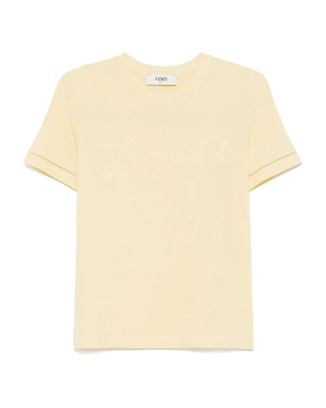 Fendi Natural Logo-Embroidered T-Shirt