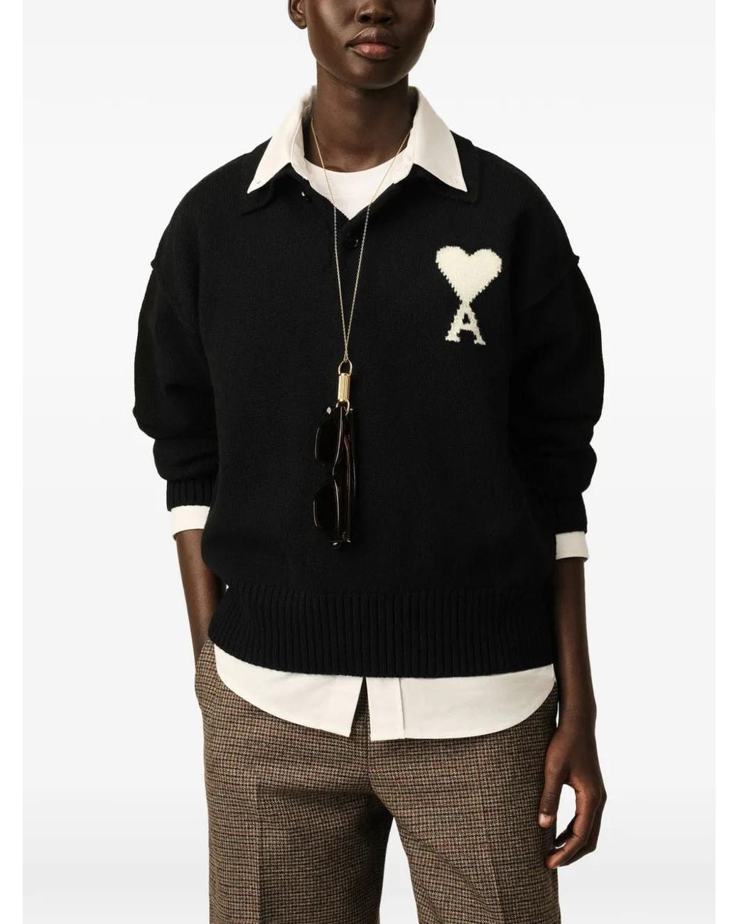 AMI Black Wool Polo With Ami De Coeur
