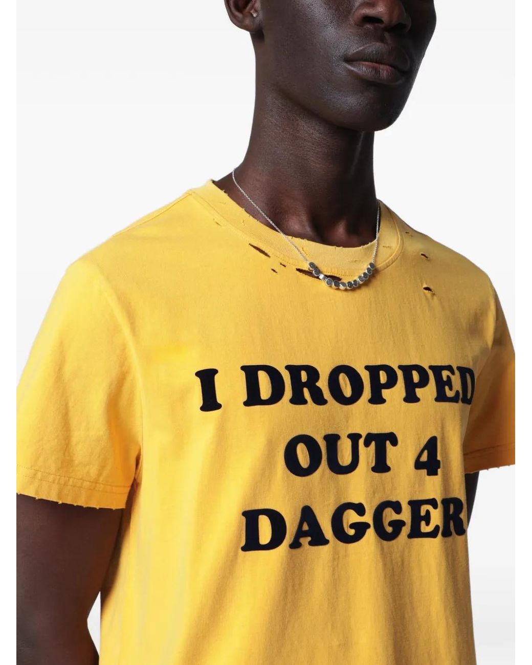 DAGGER Yellow Drop Out Slogan-Print T-Shirt for men