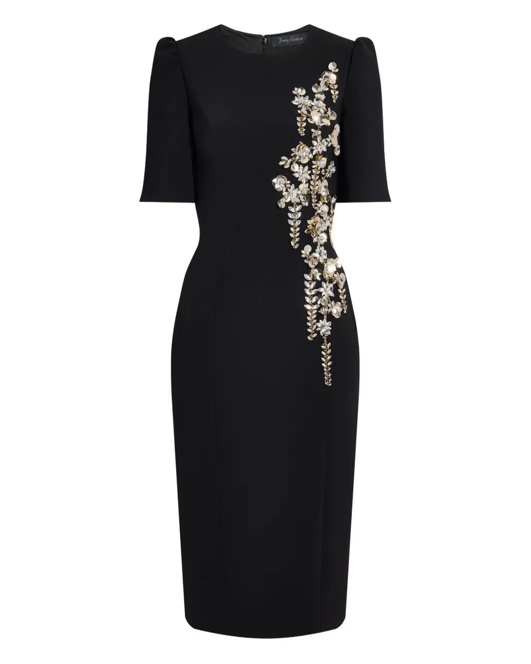 Jenny Packham Roma Embellished Midi Dress in Black