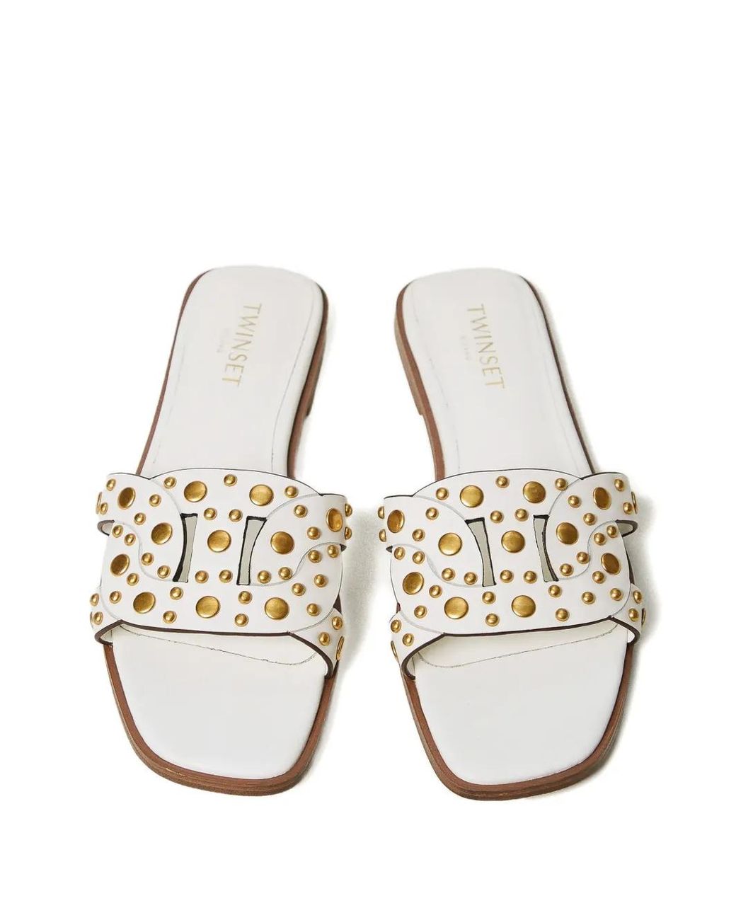 Twinset White Stud-Embellished Slides