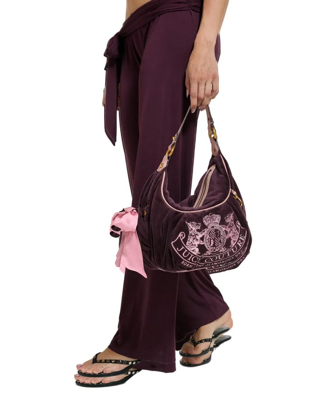 Juicy Couture Purple Winetasting Crest Velour Tote Bag