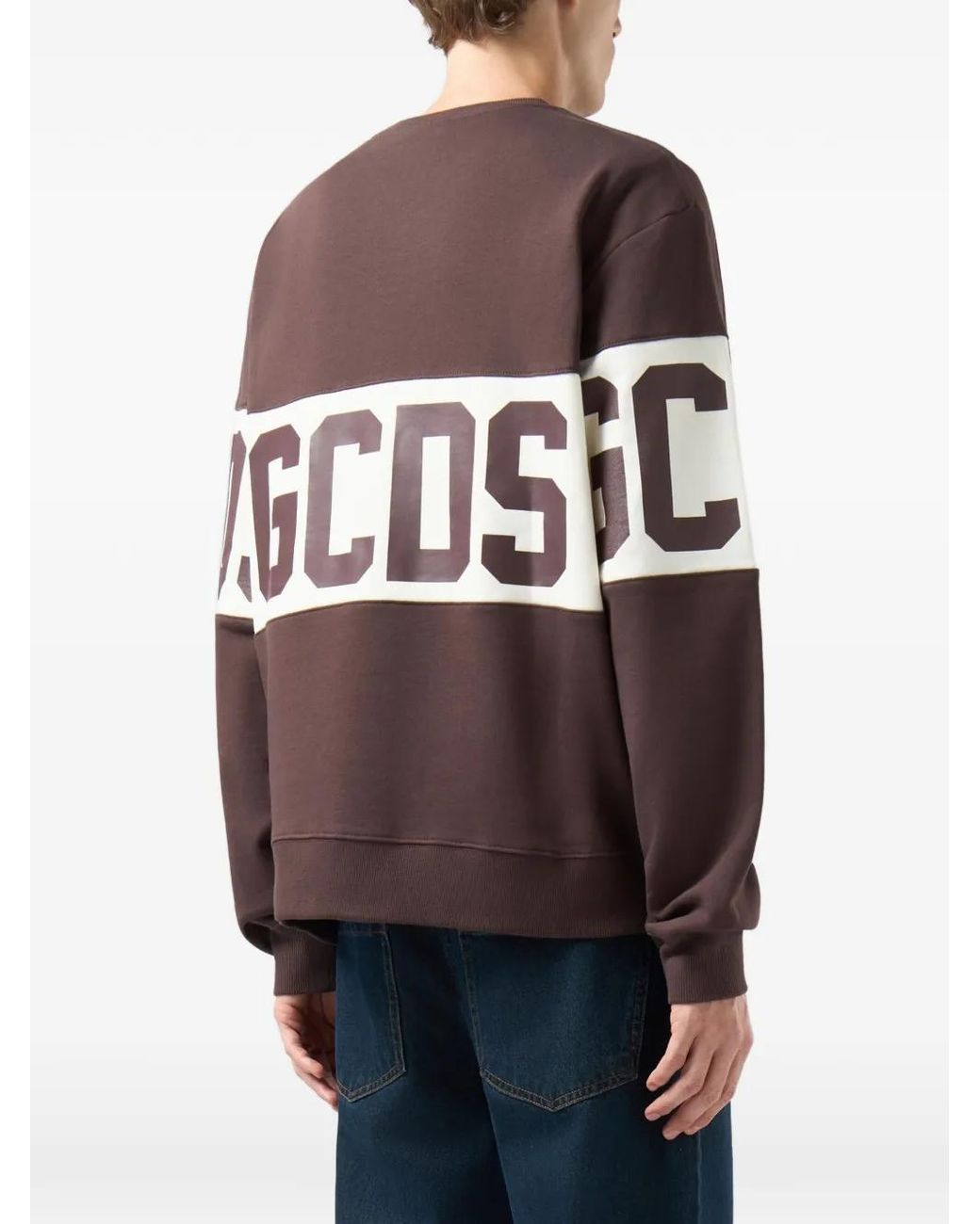 Gcds Brown Logo-Intarsia Crew-Neck Sweatshirt for men