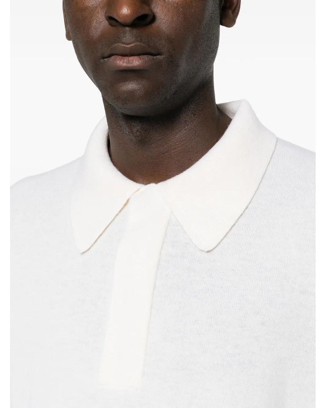 Jil Sander White Lightweight Wool Polo Sweater for men