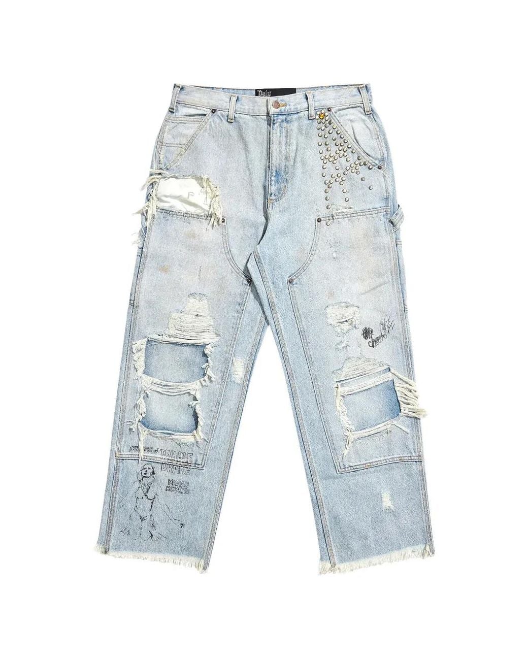 PALY Blue Busted Distressed Studded Jeans for men