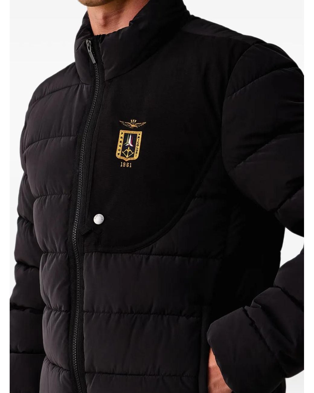 Aeronautica Militare Black Quilted Logo-Patch Padded Jacket for men