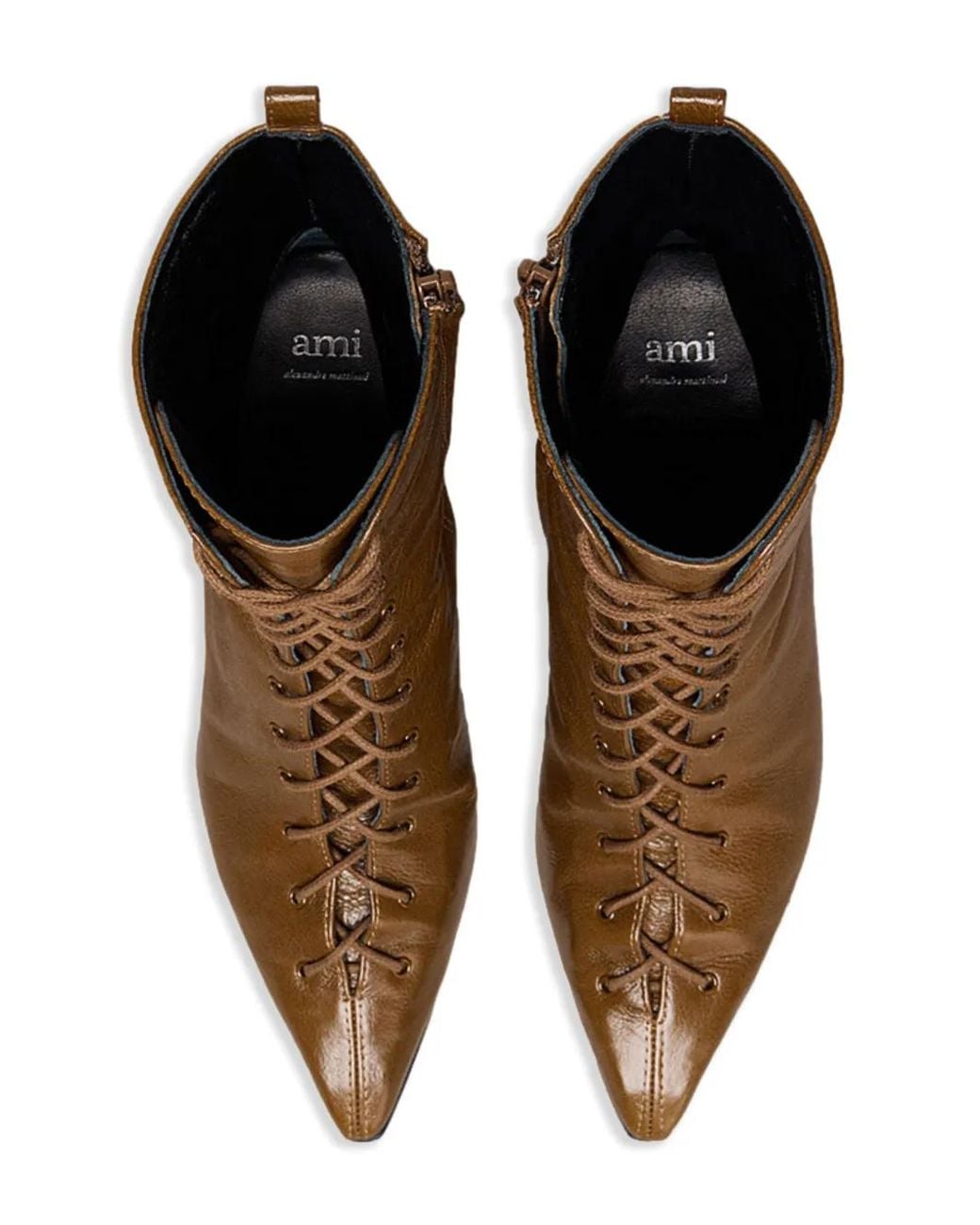AMI Brown 90Mm Pointed-Toe Lace-Up Boots