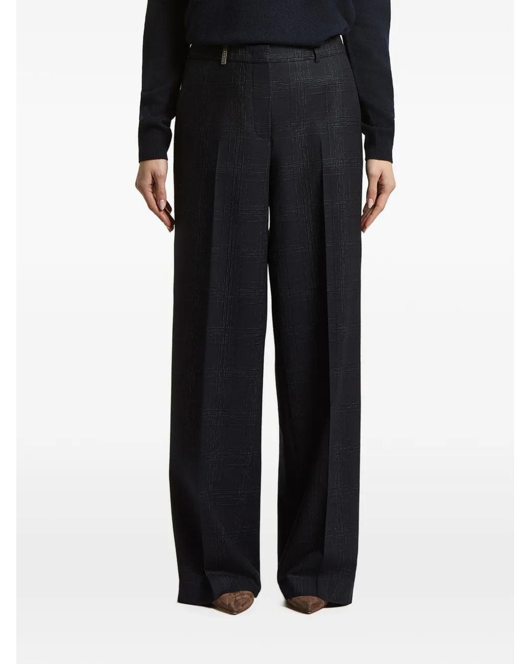 Peserico Black Lurex Wool Flannel Pants