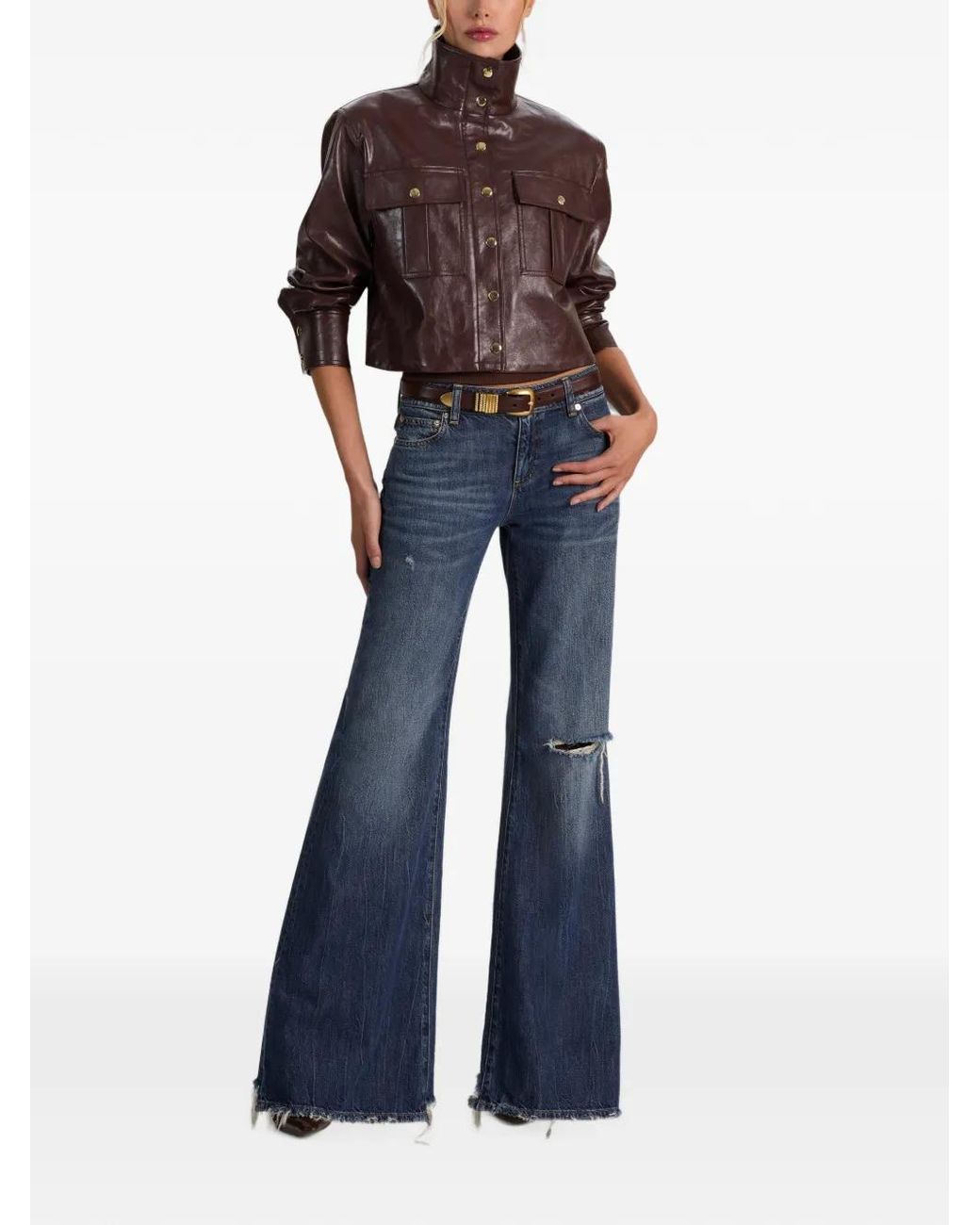 Alice + Olivia Brown James Funnel-Neck Jacket