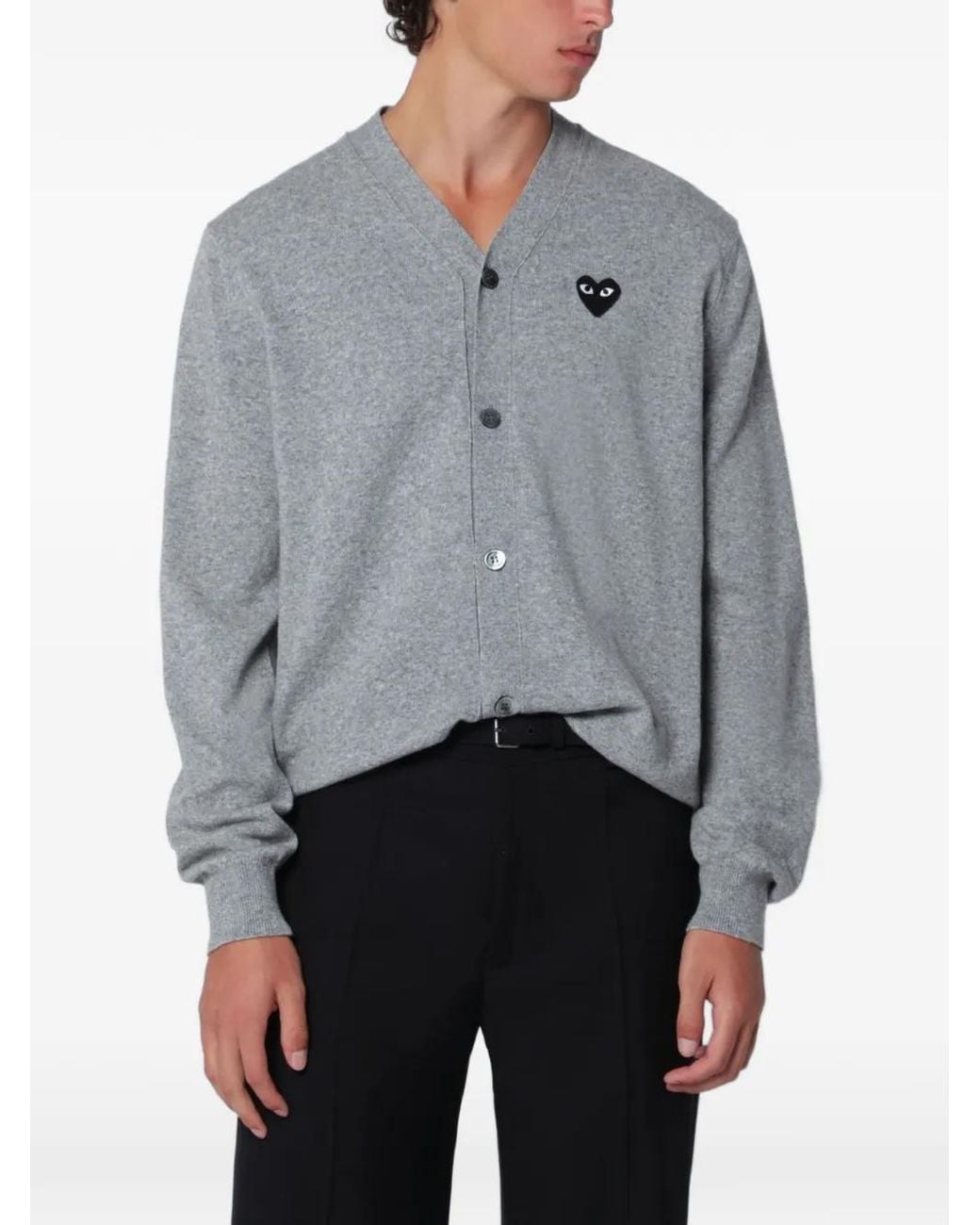 Comme des Garçons Gray Logo-Patch V-Neck Cardigan for men