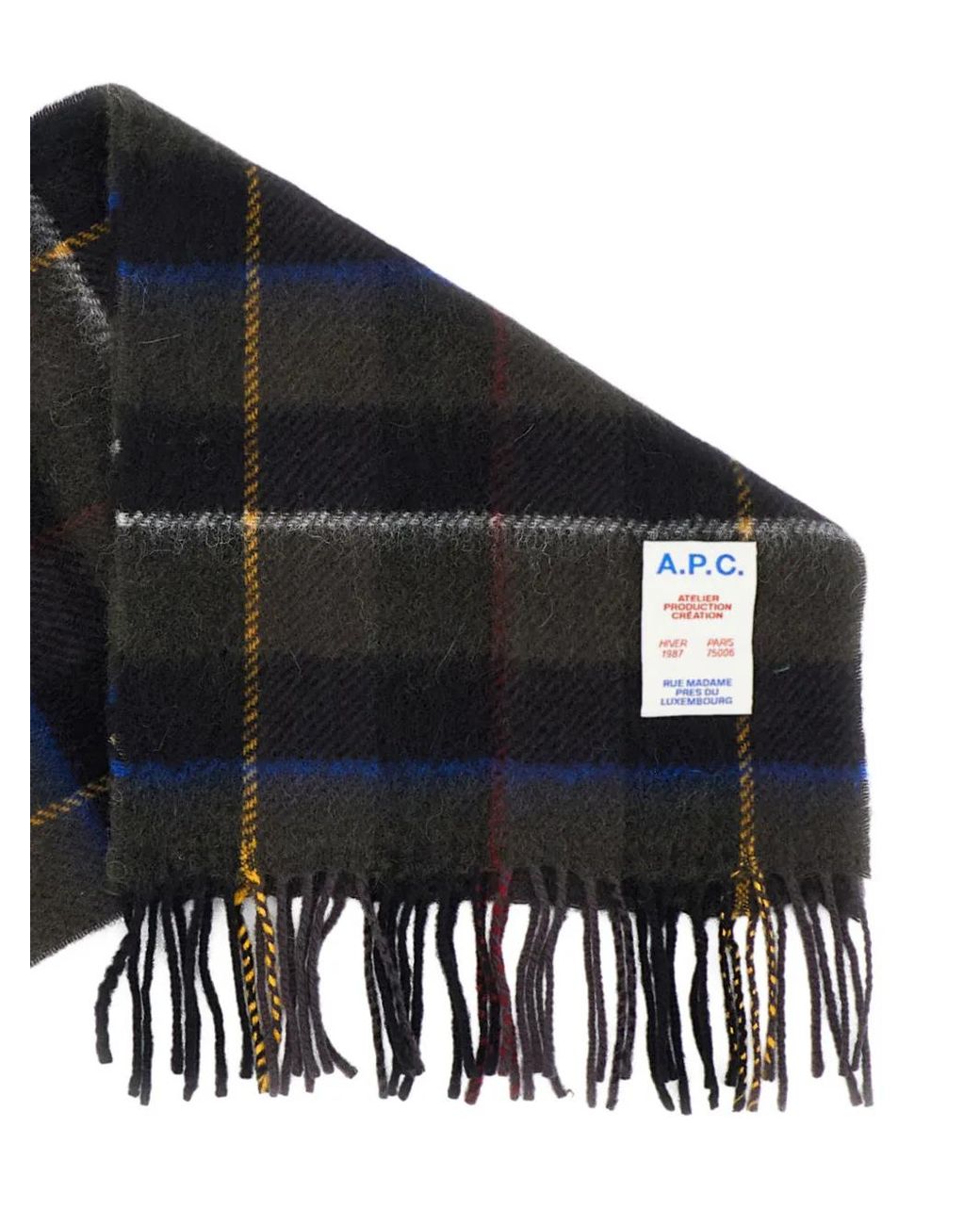 A.P.C. Black Plaid-Pattern Fringed Scarf for men