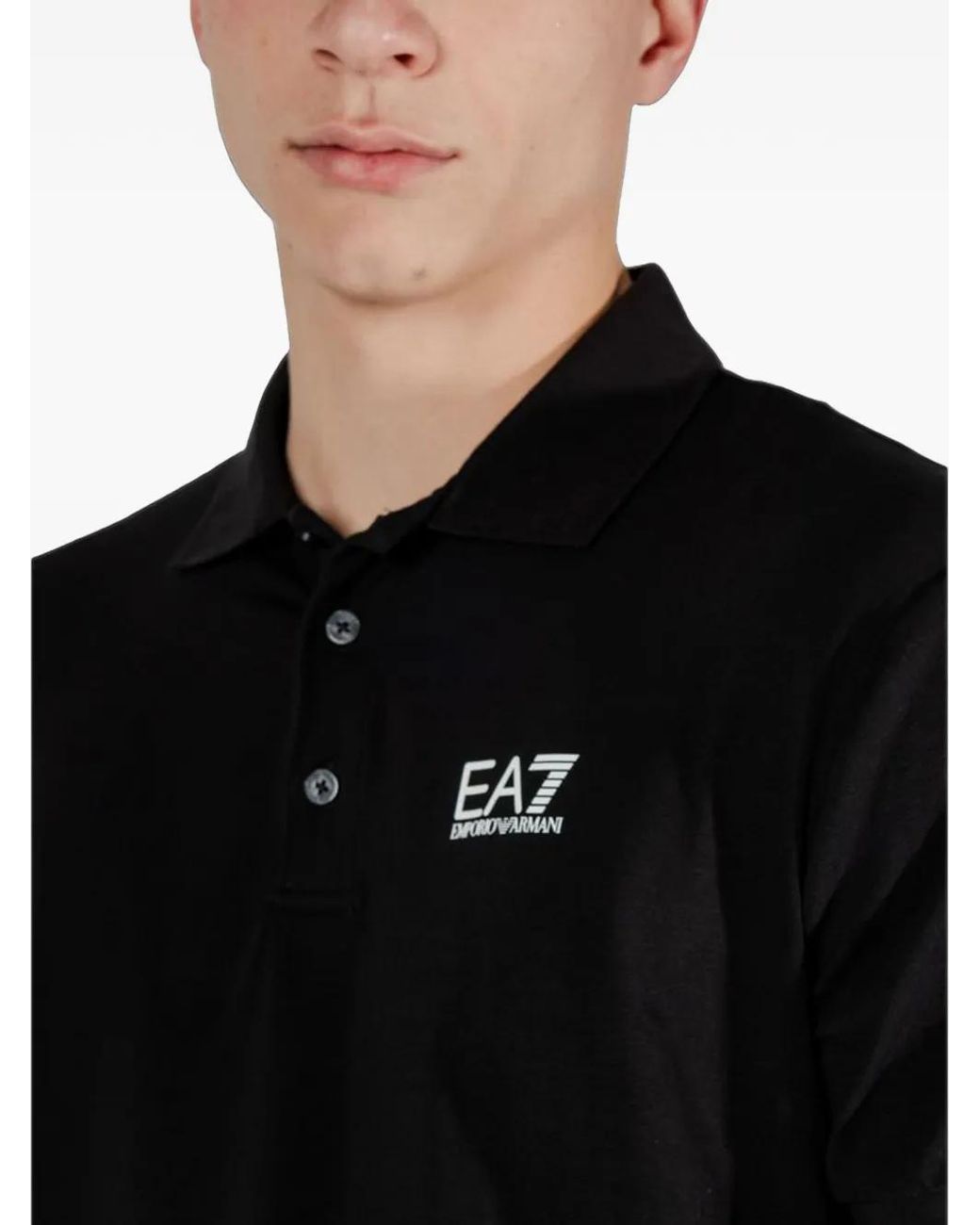 EA7 Black Logo-Print Polo Shirt for men