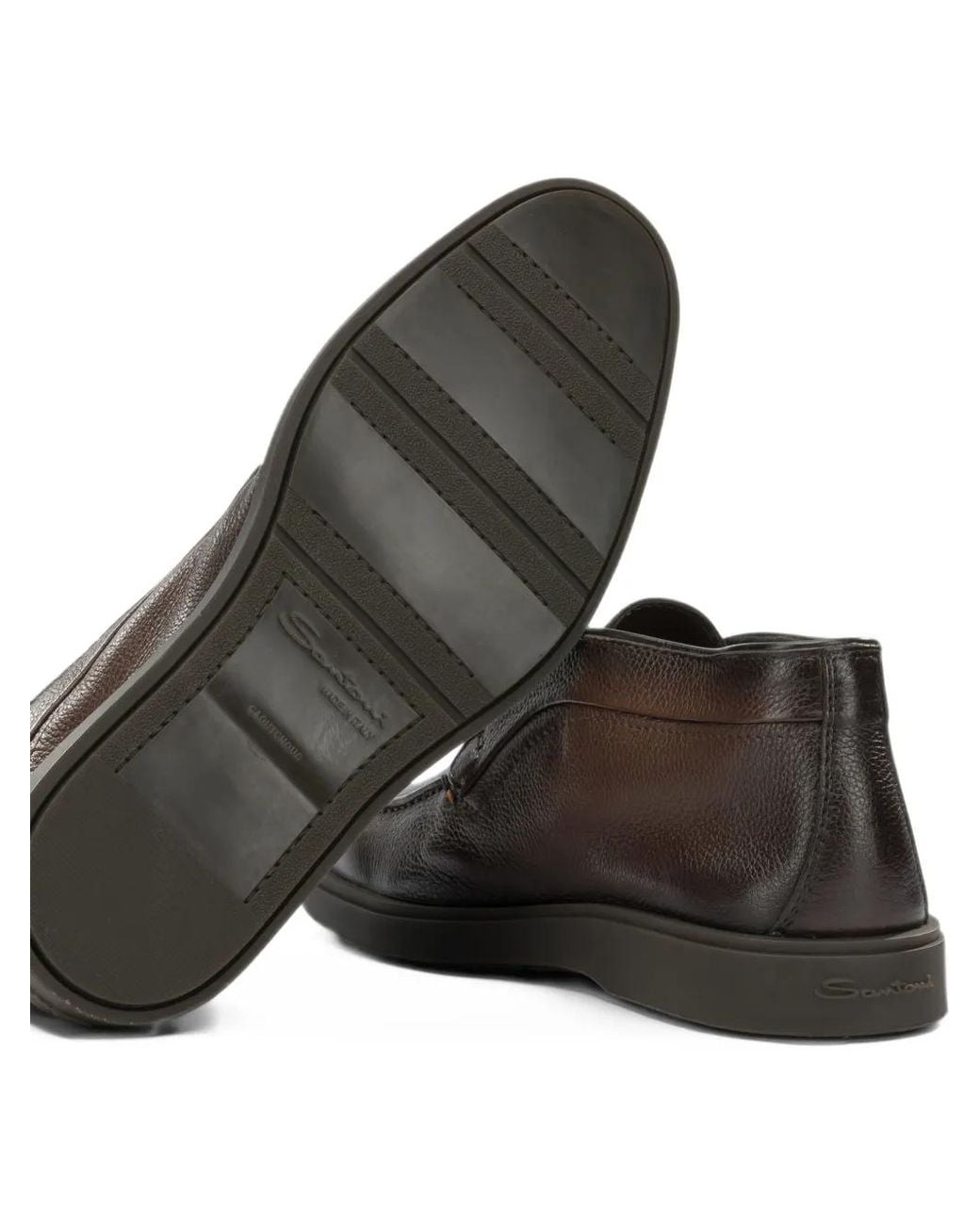 Santoni Brown Grained Leather Loafers for men