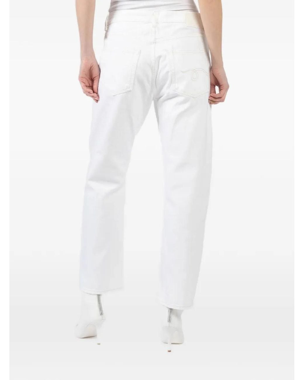 R13 White Logo-Embroidered Frayed-Hem Jeans
