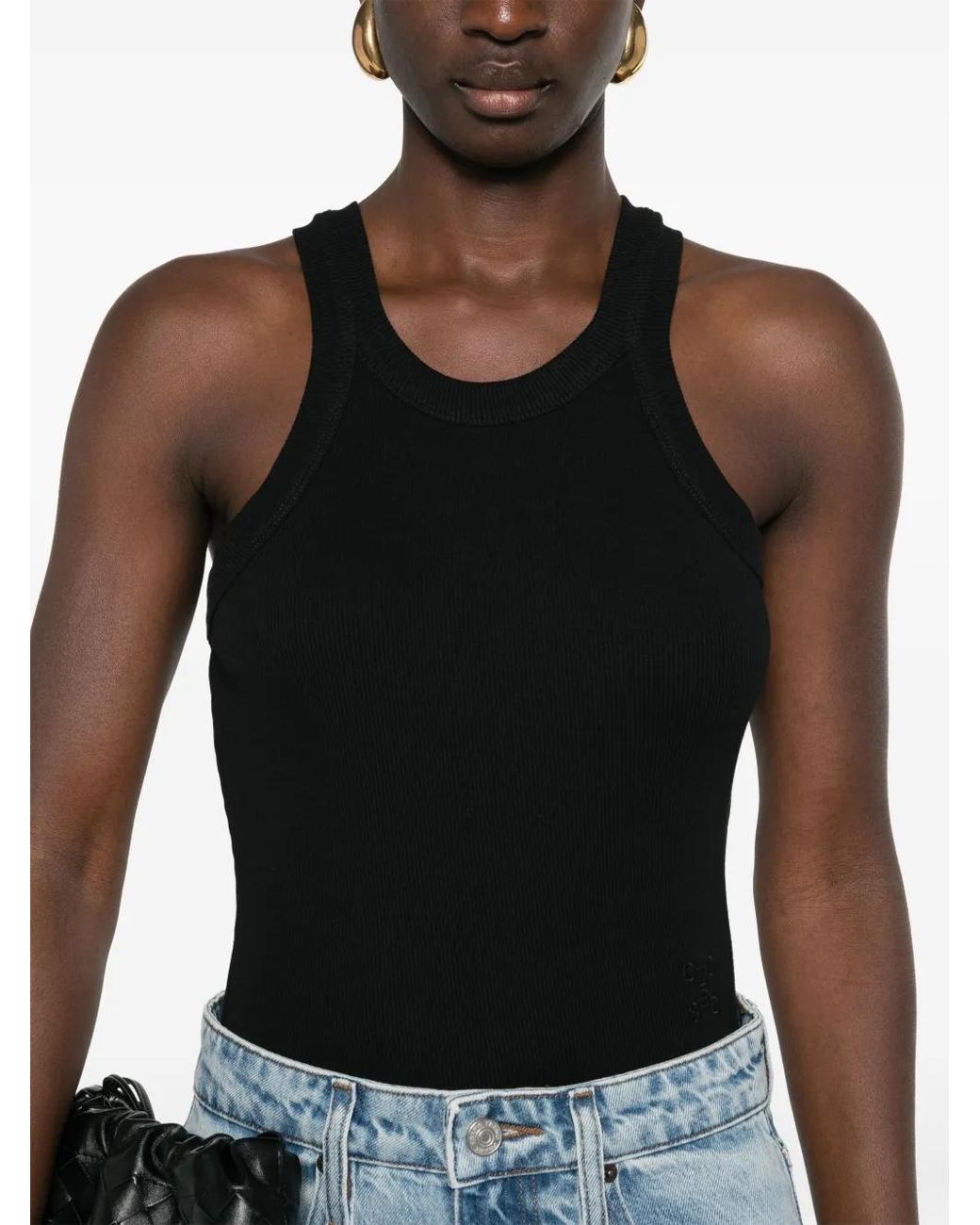 Closed Black Logo-Embroide Ribbed Tank Top