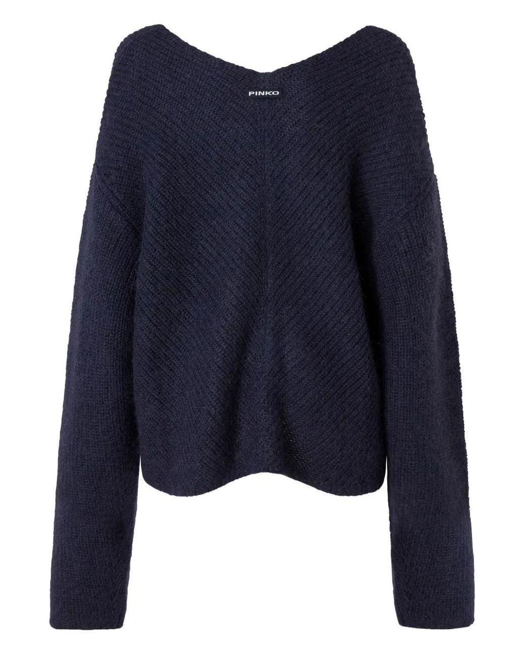 Pinko Blue Herringbone-Pattern V-Neck Jumper
