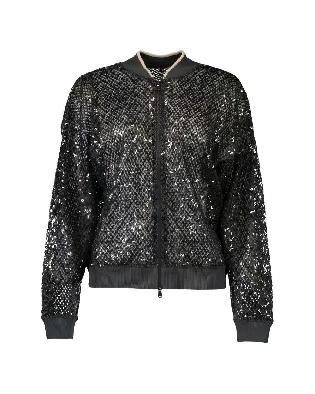 Brunello Cucinelli Black Sequin-Embellished Mesh Cardigan
