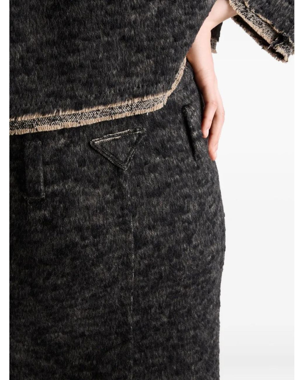 Prada Black Triangle-Logo Tweed Skirt