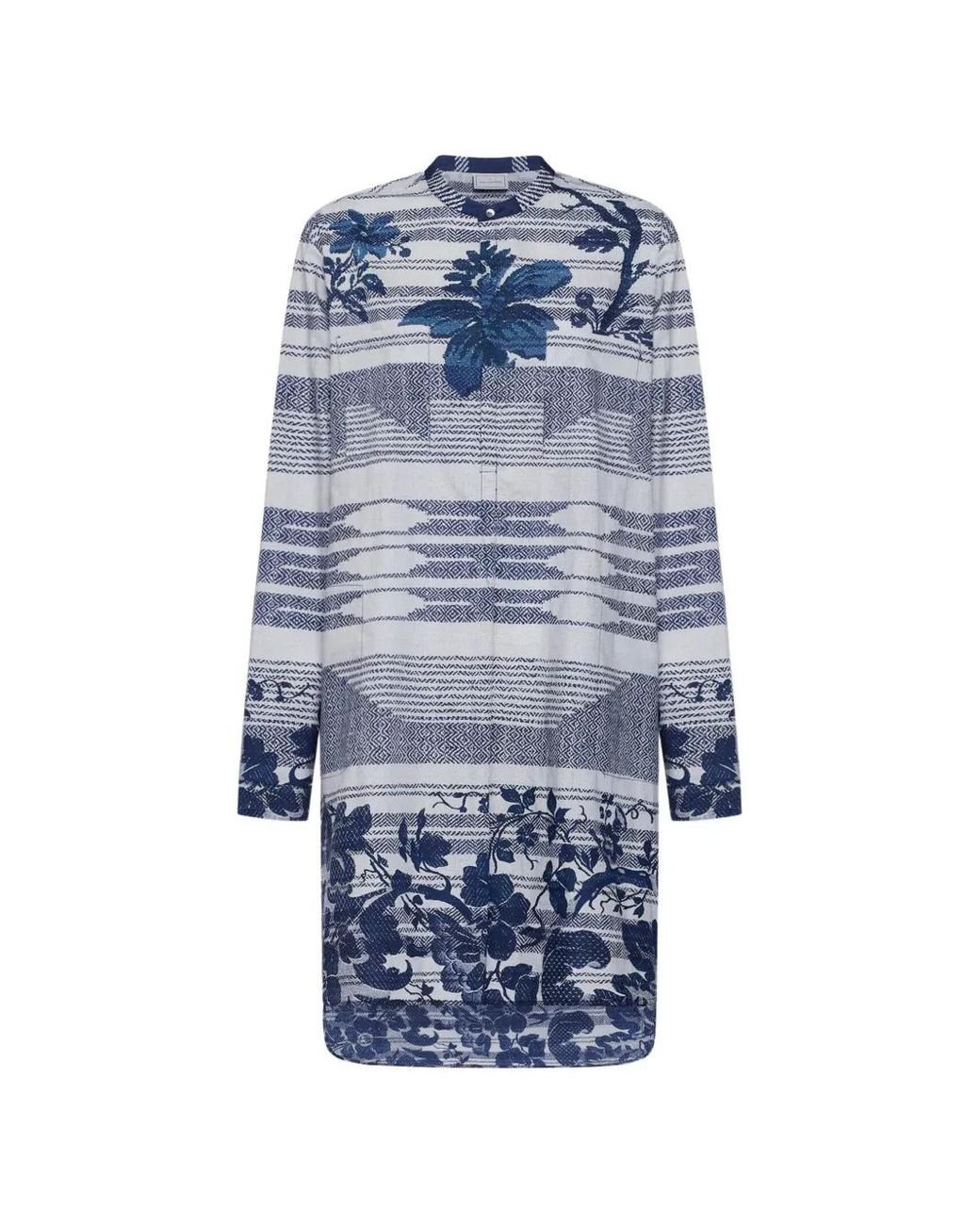 Pierre Louis Mascia Blue Diomede Long-Sleeve Floral Shirt Dress