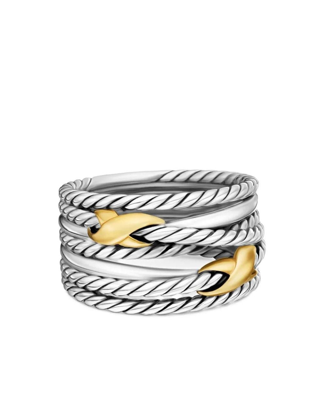 David Yurman White 18Kt And Sterling Double X Crossover Ring (13Mm)
