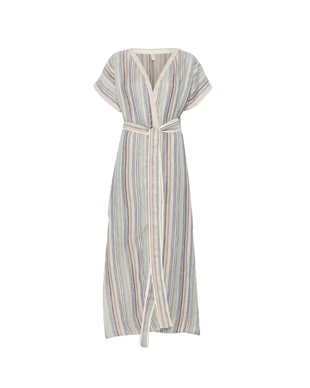 Dolci Follie White Fine-Striped Maxi Cover-Up