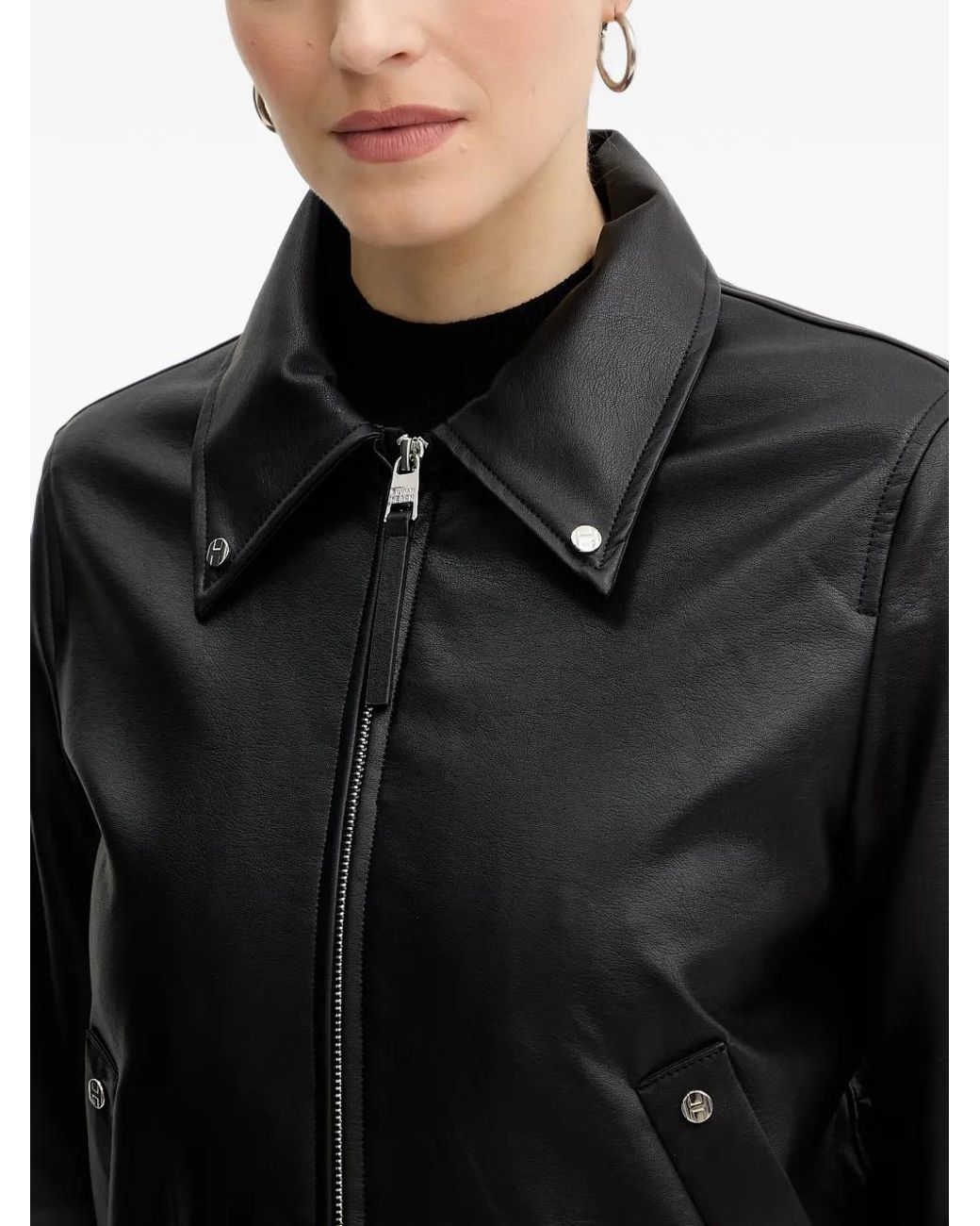 Silvian Heach Black Veste Oversize À Col En Fourrure De Renard