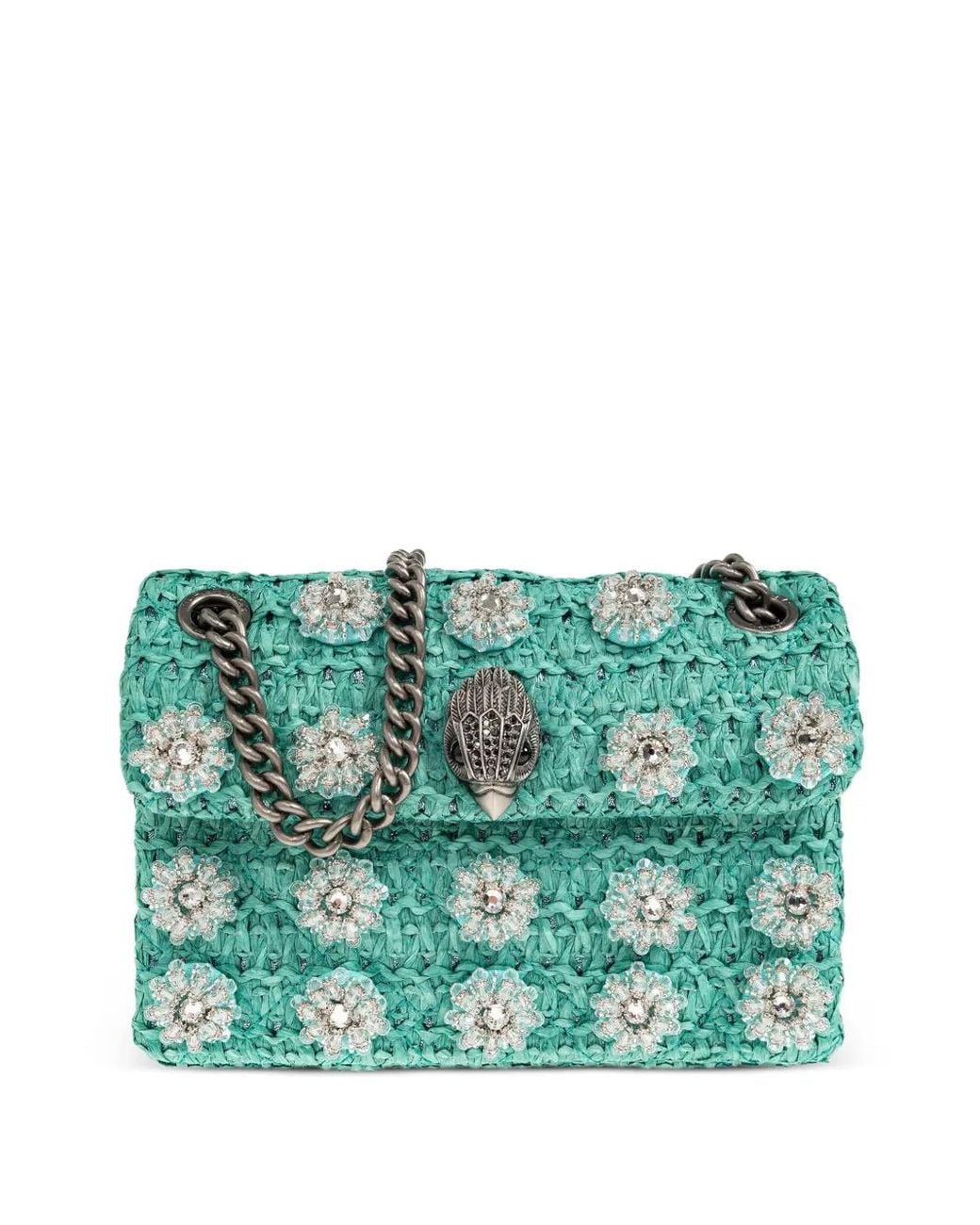 Kurt Geiger Green Mini Raffia Kensington Bag