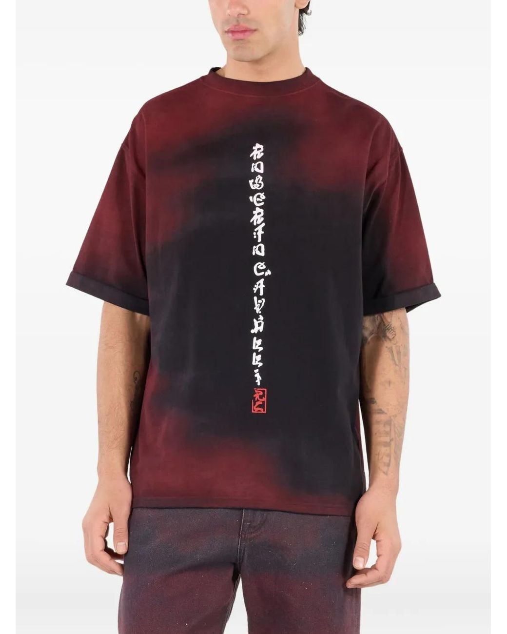 Roberto Cavalli Red Dragon-Print Tie-Dye Effect T-Shirt for men