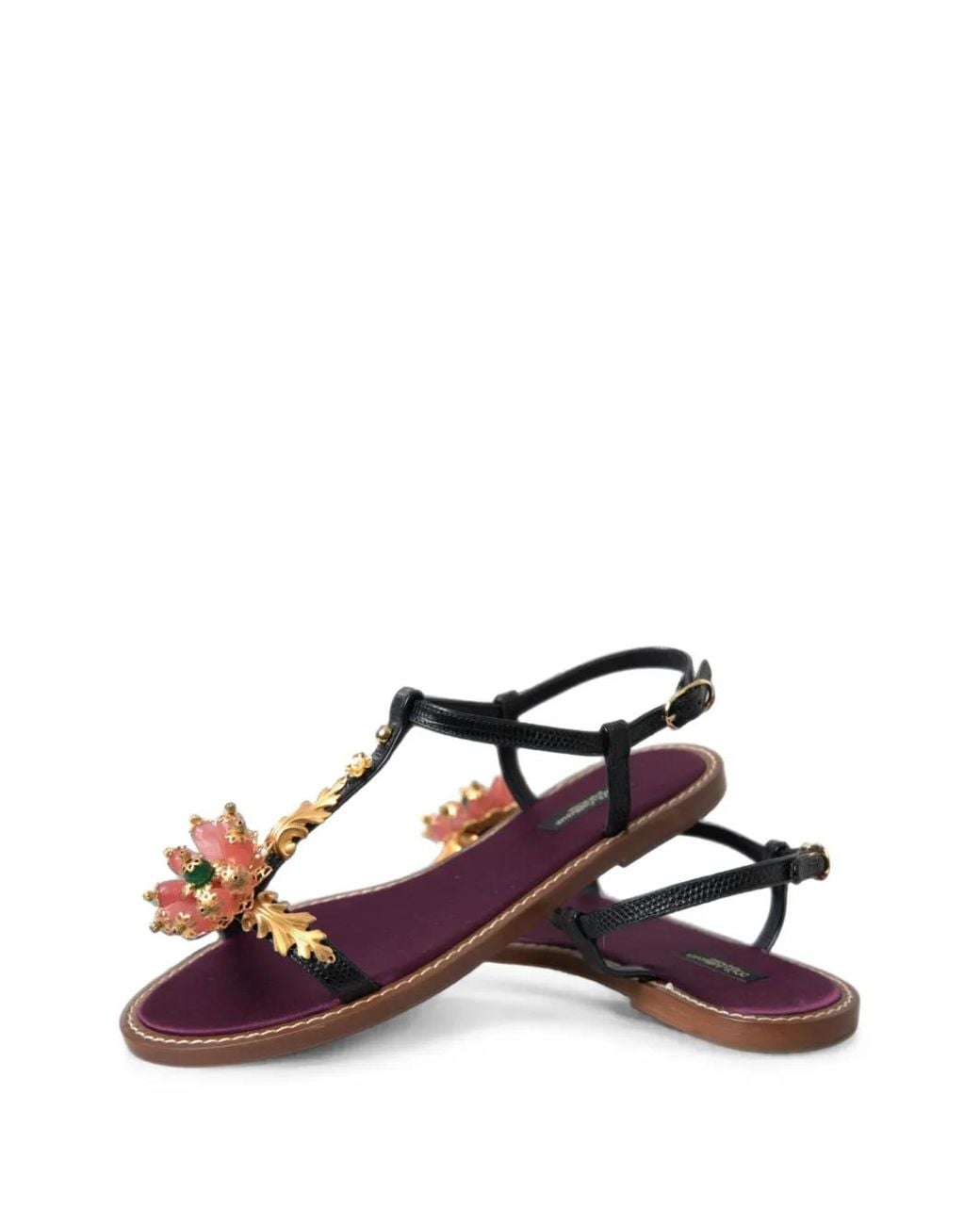 Dolce & Gabbana Black Floral-Embellished Leather Sandals