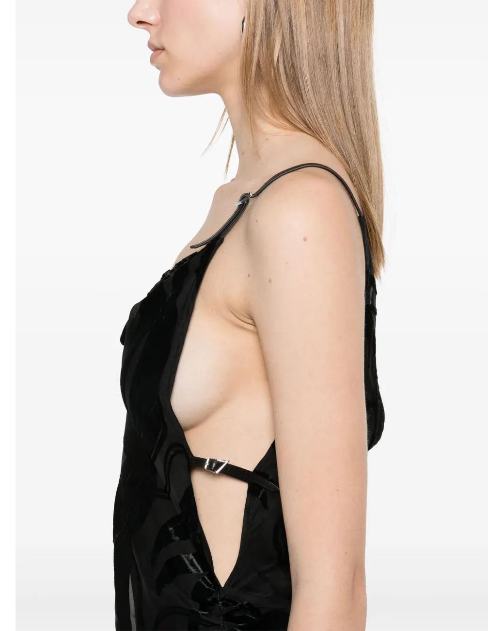 Mugler Black Ruched Midi Dress