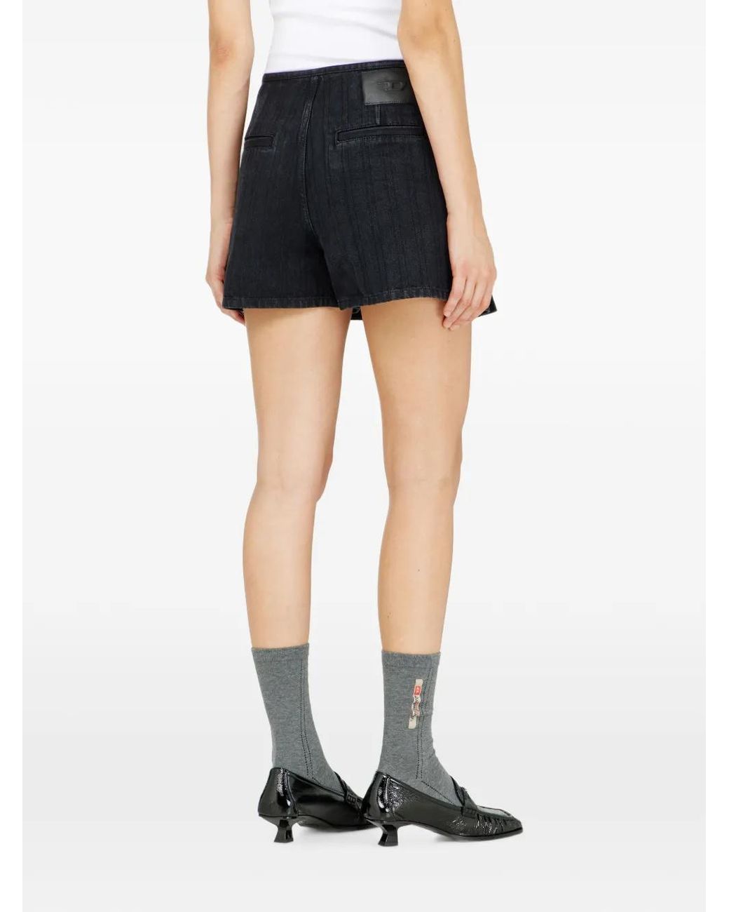 DIESEL Black Jupe Plissée En Jean À Fines Rayures